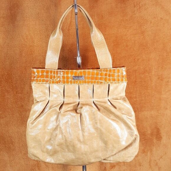 ELENA GIRARDI Womens Handbag Tan Leather Croc Embossed Shoulder Bag ITALY - Picture 1 of 9